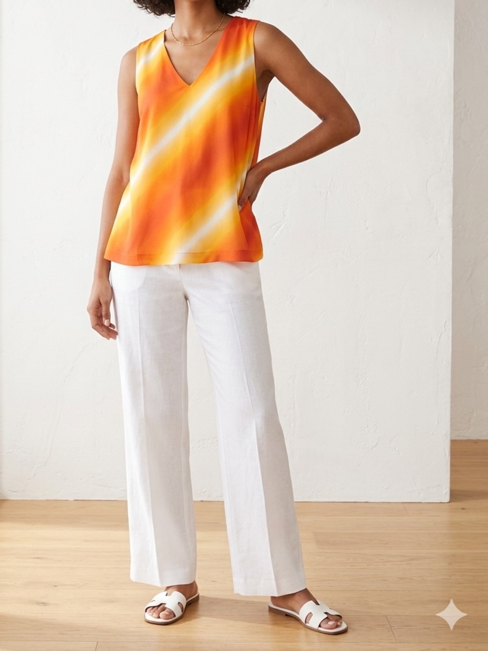Cato Orange and Yellow Ombre V-Neck Tank